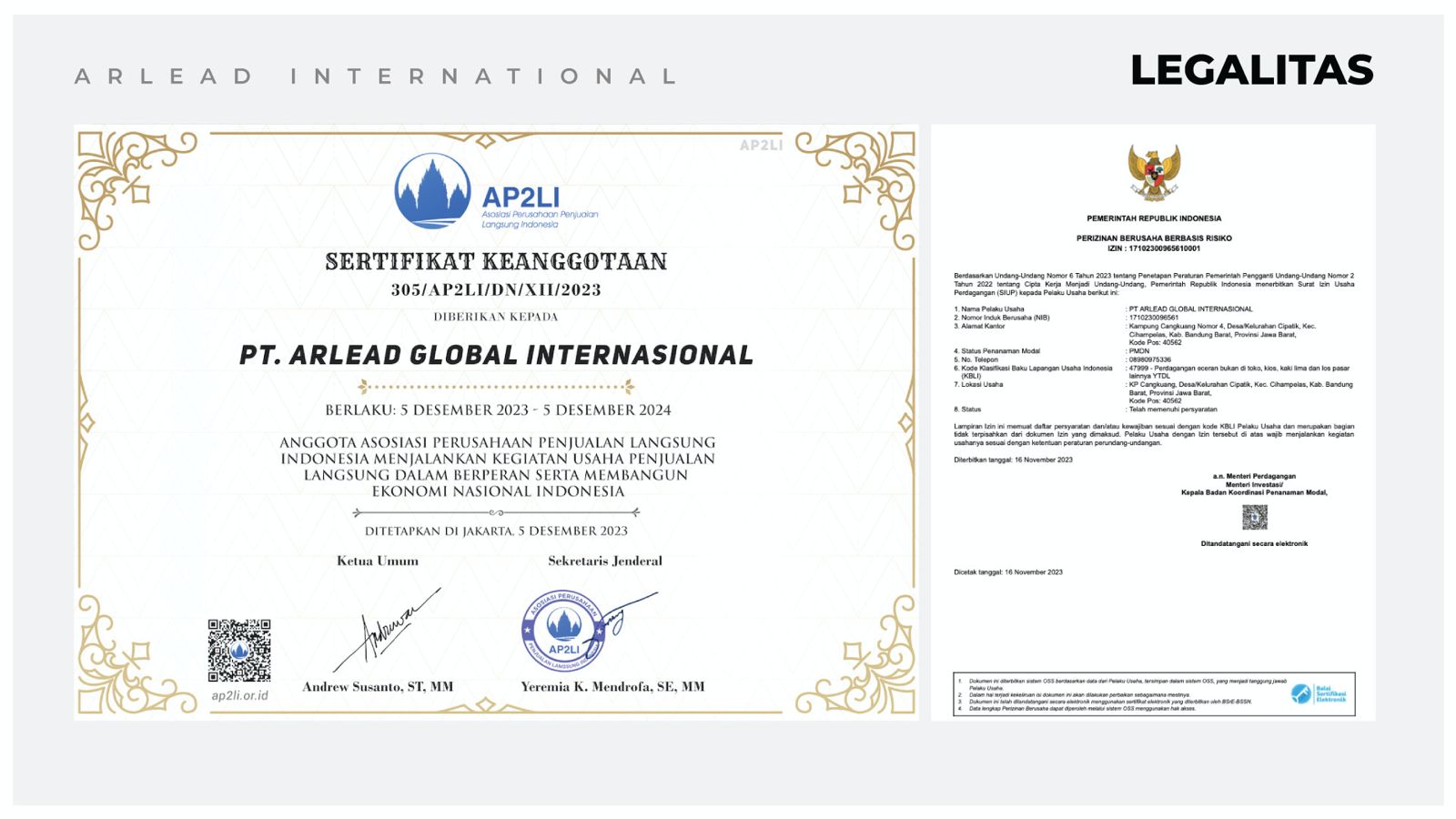 Arlead Internasional Legalitas